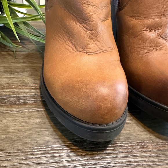 Steve Madden Cognac Knit Cuff Leather Boots Side Zip Stacked Heel Womens 8.5M - Picture 9 of 15
